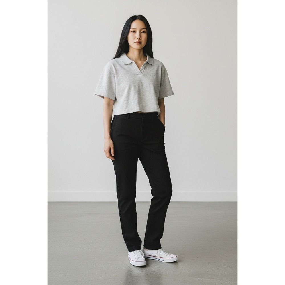 Adanola Women's Cropped Open Collar Short Sleeve Sweatshirt Gray Cotton Size S